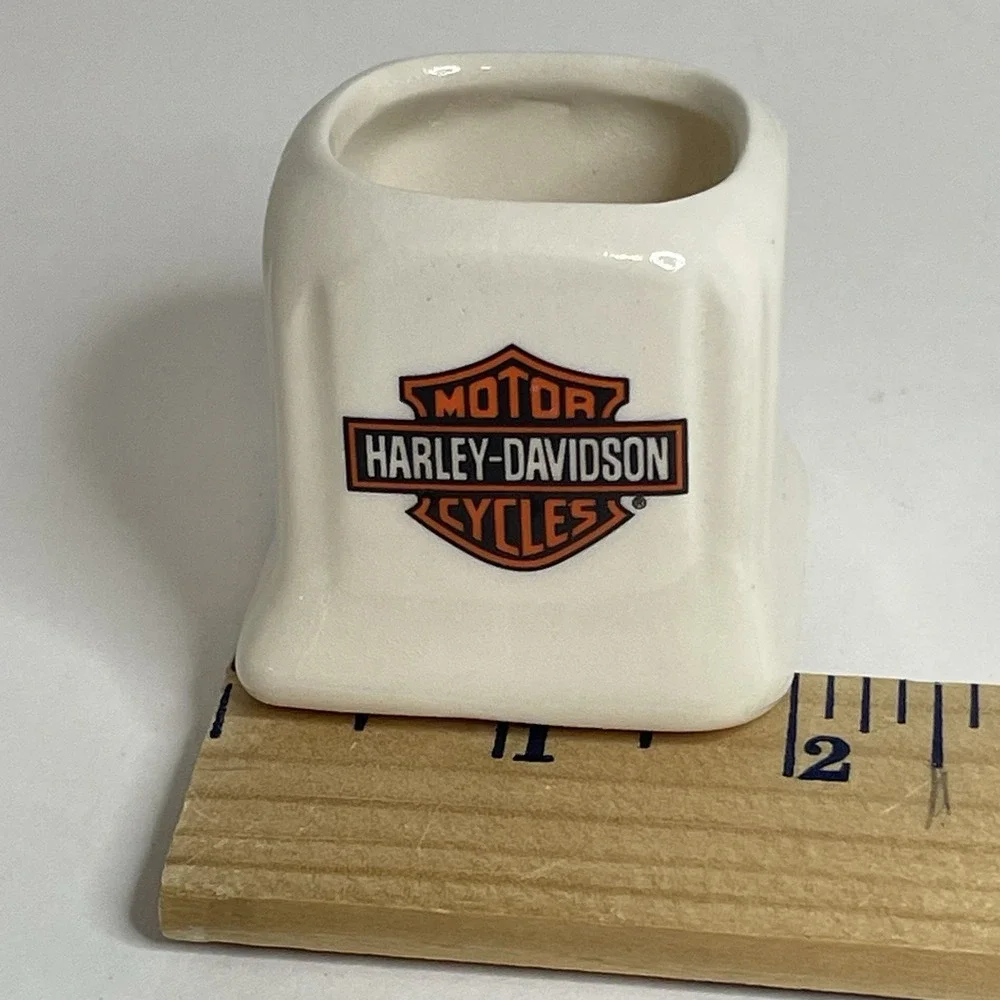 Vintage Mini Toothpick Holder Ceramic Harley Davidson Handmade